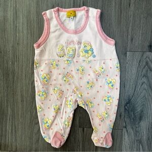 Vintage Pink Cat & Blue Dog Baby Romper